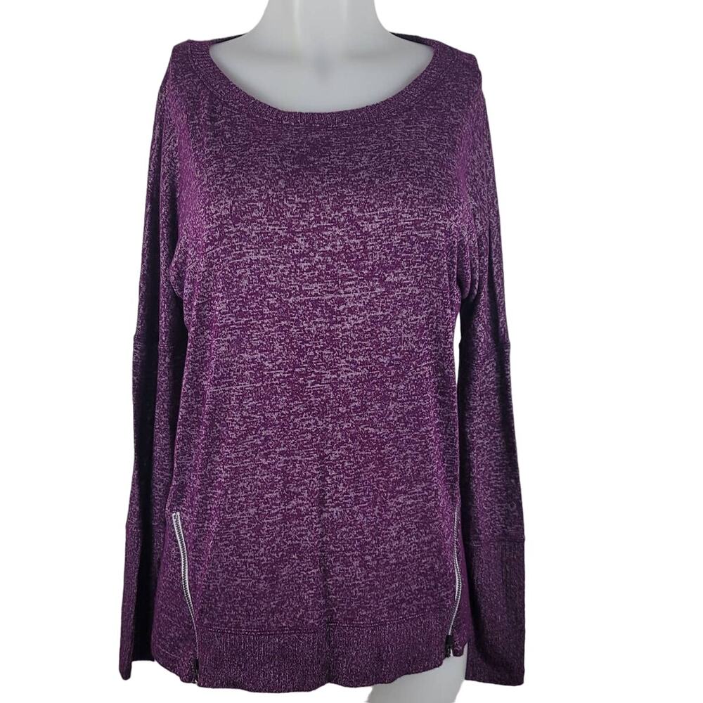 Danskin Now Heathered Burgundy Lightweight Long Sleeve Top Zipper Design M